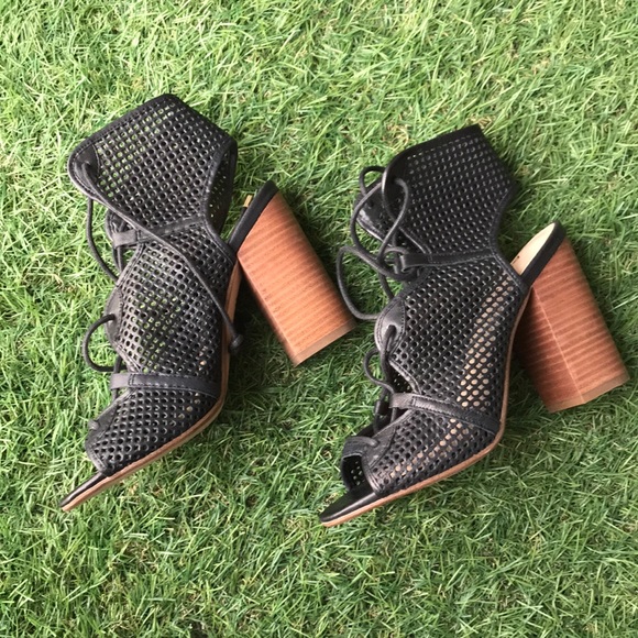 Aldo Perforated Lace-Up Leather Heeled Sandals, 6 - Picture 4 of 5